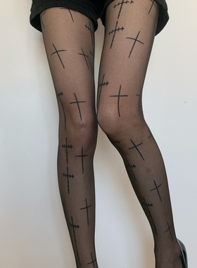 黑色十字线条丝袜女超薄透肤美腿打底连裤袜小众性感显瘦辣妹黑丝