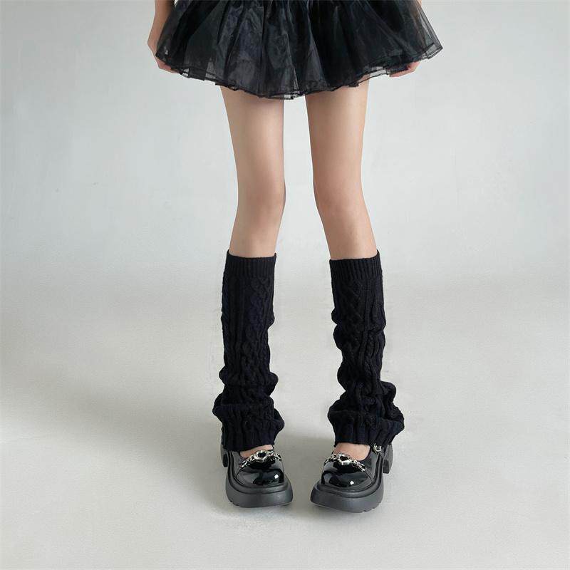 日系复古奶白色菱格麻花袜套女秋冬季加厚保暖毛线针织学生腿套女