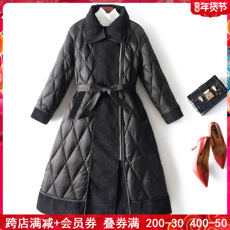 慕荷黑色羽绒服女冬2021新款时尚气质白鸭绒加厚外套菱形格羽绒服