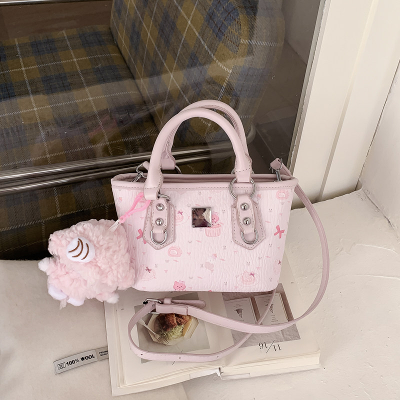 粉色少女手提菜篮子包包女2026新款时尚印花水桶包小众单肩斜挎包,箱包皮具/热销女包/男包,水桶包,淘宝优惠券,粉丝福利购,淘宝优惠卷