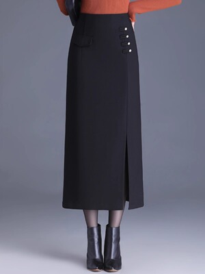 直筒包臀裙半身裙女春秋2025新款气质长裙垂感西装裙开叉一步裙子