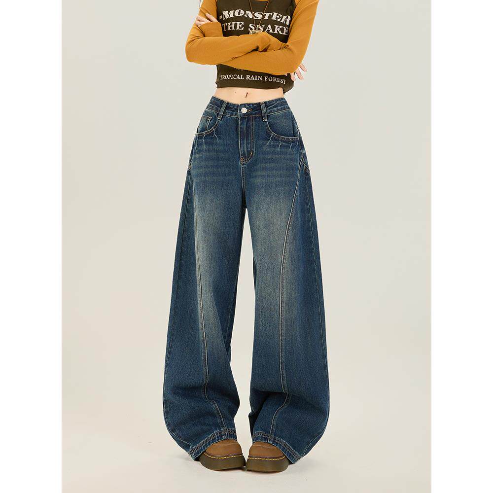 美式弯刀阔腿牛仔裤女春秋新款复古直筒宽松香蕉裤设计感拖地裤子,女装/女士精品,牛仔裤,淘宝优惠券,粉丝福利购,淘宝优惠卷