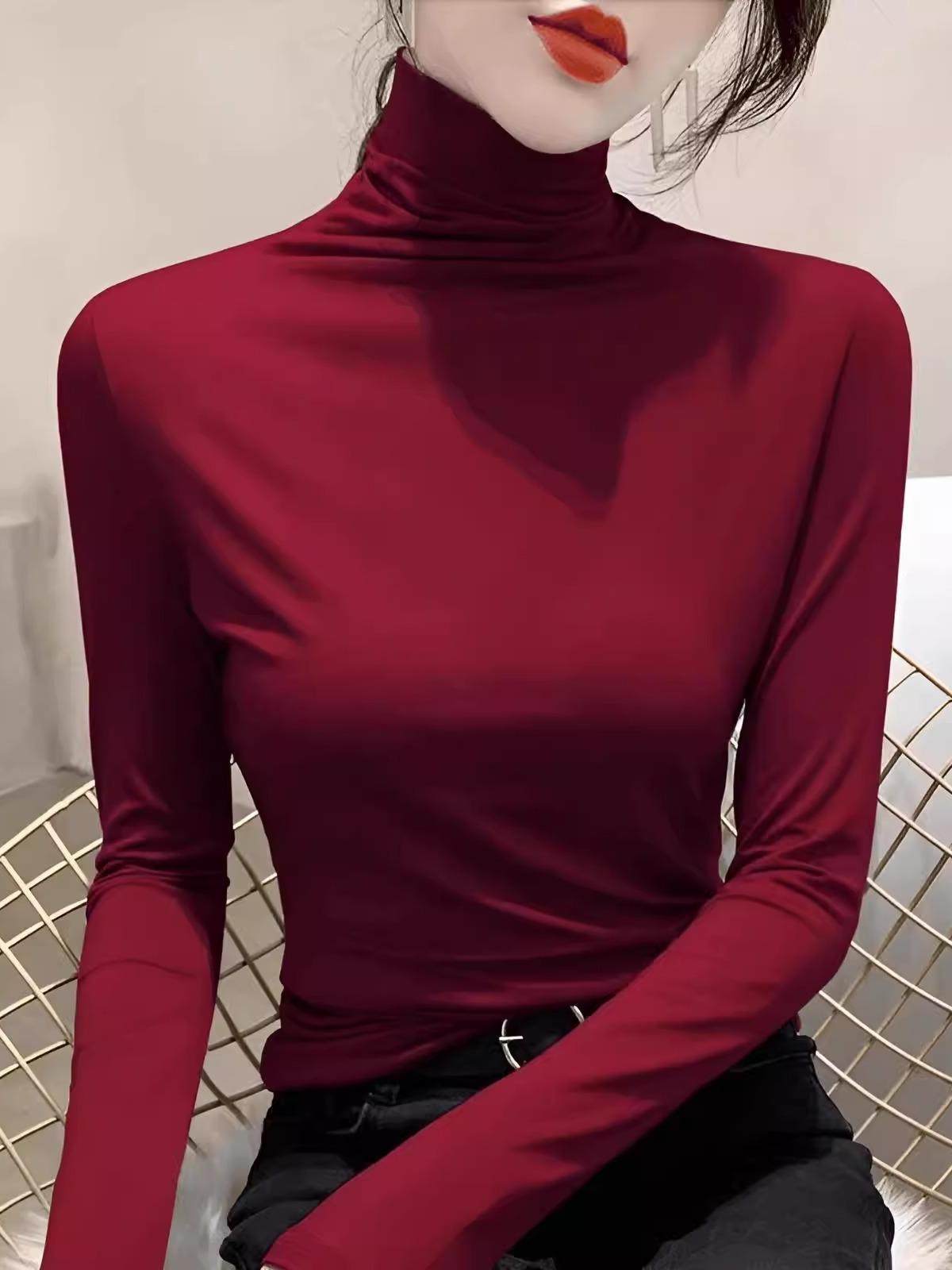 安哥拉红高领针织打底衫女春秋2025新款百搭修身长袖毛衣洋气上衣,女装/女士精品,大码内搭,淘宝优惠券,粉丝福利购,淘宝优惠卷