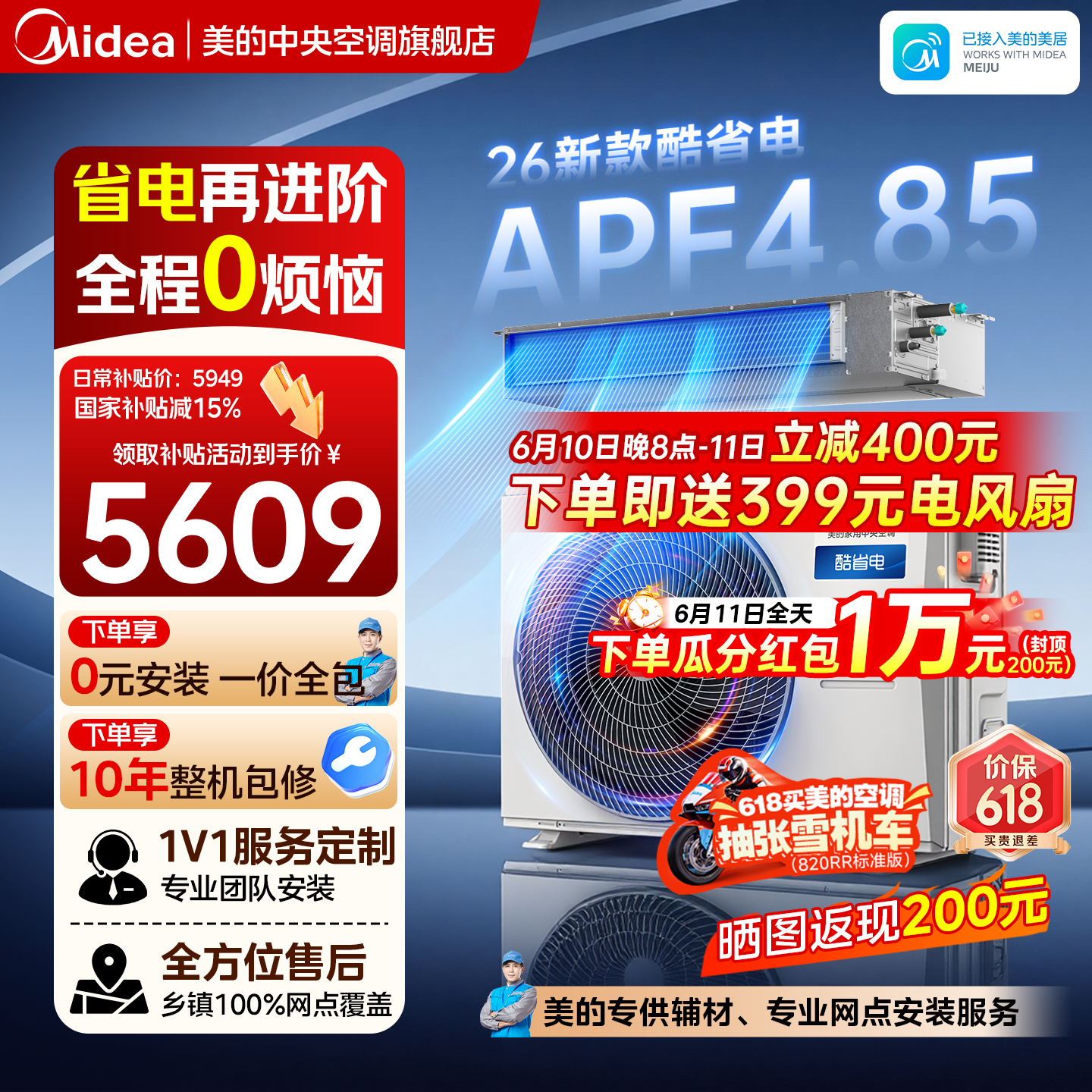 美的26款酷省电大3匹风管机