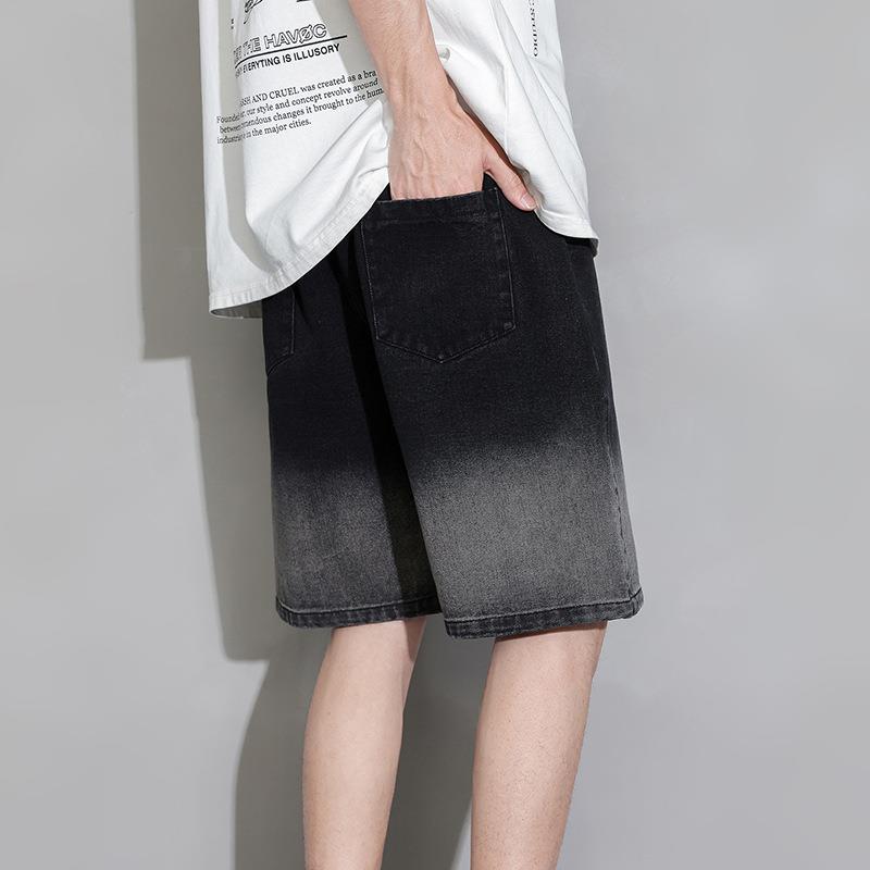 日系男装牛仔短裤男士夏季潮流渐变宽松外穿五分休闲裤时尚男生