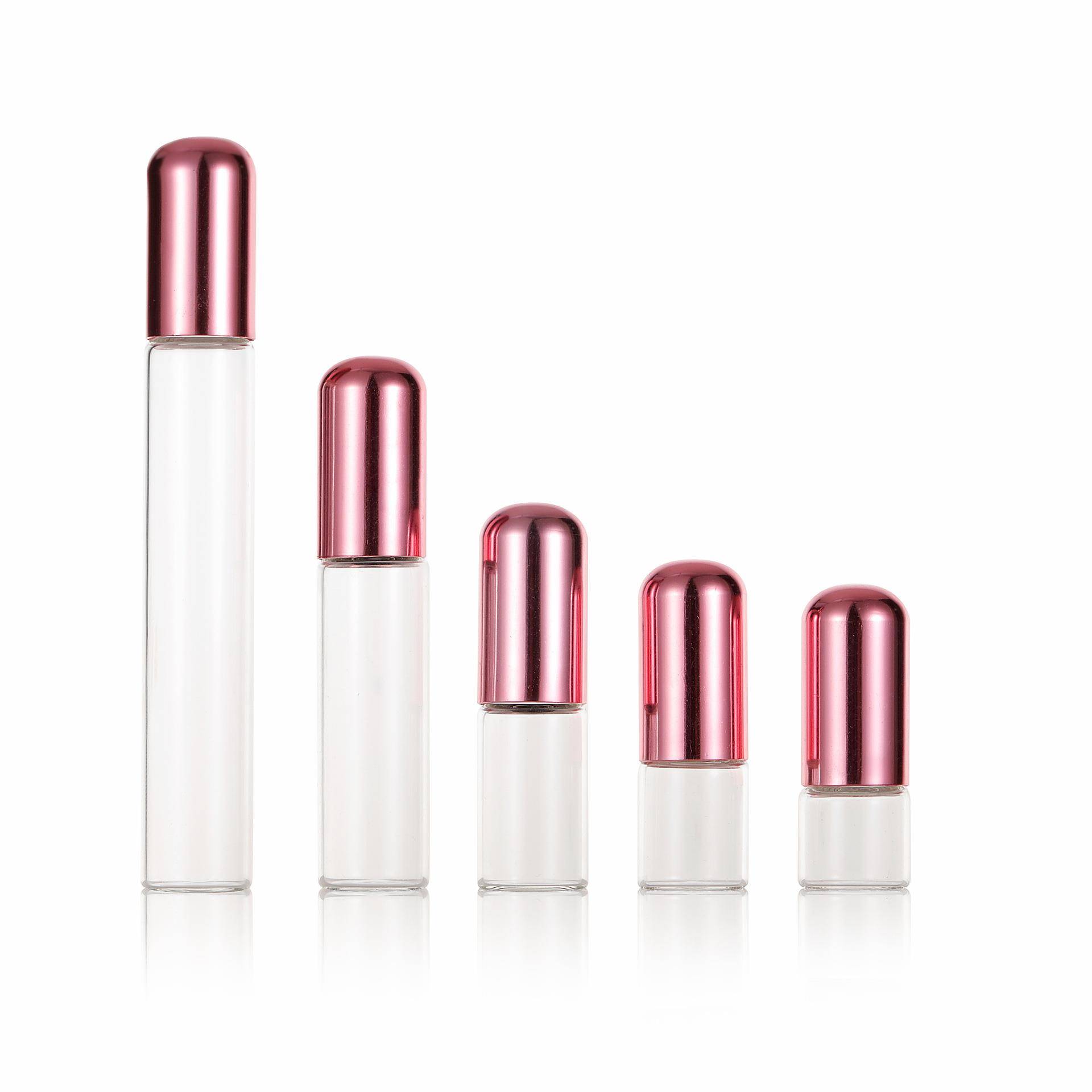 现货供应1ML2ML透明拉管滚珠瓶3ML玫瑰金盖精油分装瓶5ML10ml空瓶