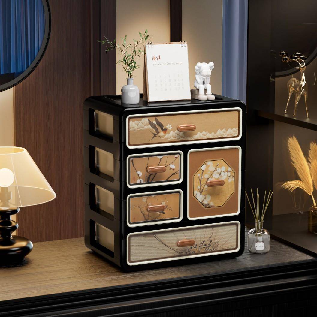 化妆品收纳盒中古风客厅卧室梳妆台化妆棉护肤品置物盒高级储物盒