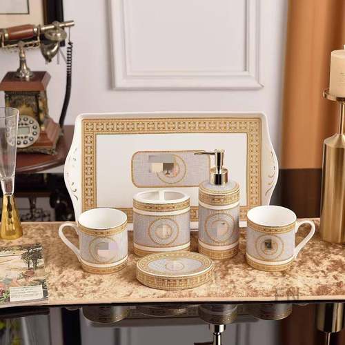 欧式卫生间陶瓷卫浴洗漱五件套家用轻奢漱口杯浴室套装刷牙具杯子