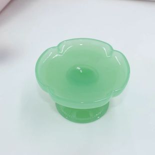 复古玉料茶点盘首饰托盘碟子壶承 花口高足玻璃高脚点心盘精致日式