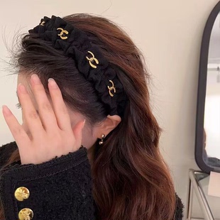 黑色花边高级感少女心高颅顶发箍春夏气质网红头饰字母C新款 头箍