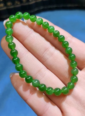 纯天然碧玉俄罗斯老料碧玉6mm手链阳绿手链冰冻菠菜绿手链礼品
