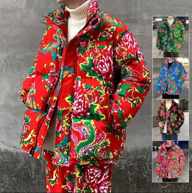 网红花棉袄中国风东北碎花新款大花袄年轻人洋气国潮中国风棉服潮
