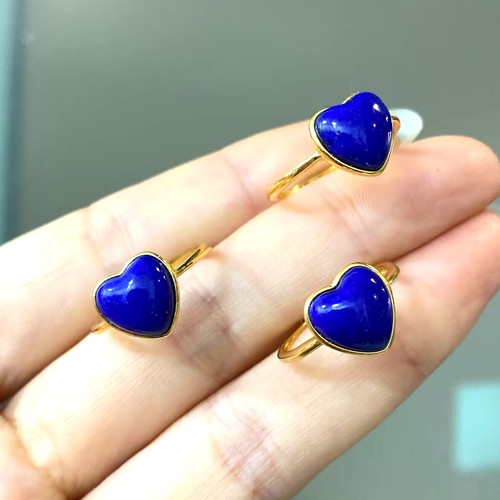 天然青金石爱心戒指S925银活口