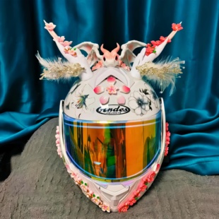 头盔全盔半盔素盔立体龙角活动骨龙仿真桃花改装配饰犄角繁花贴纸