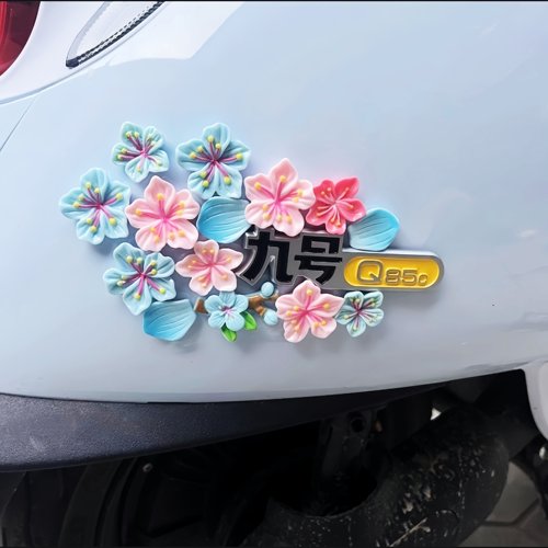 适用九号车身3d仿真桃花电动车贴