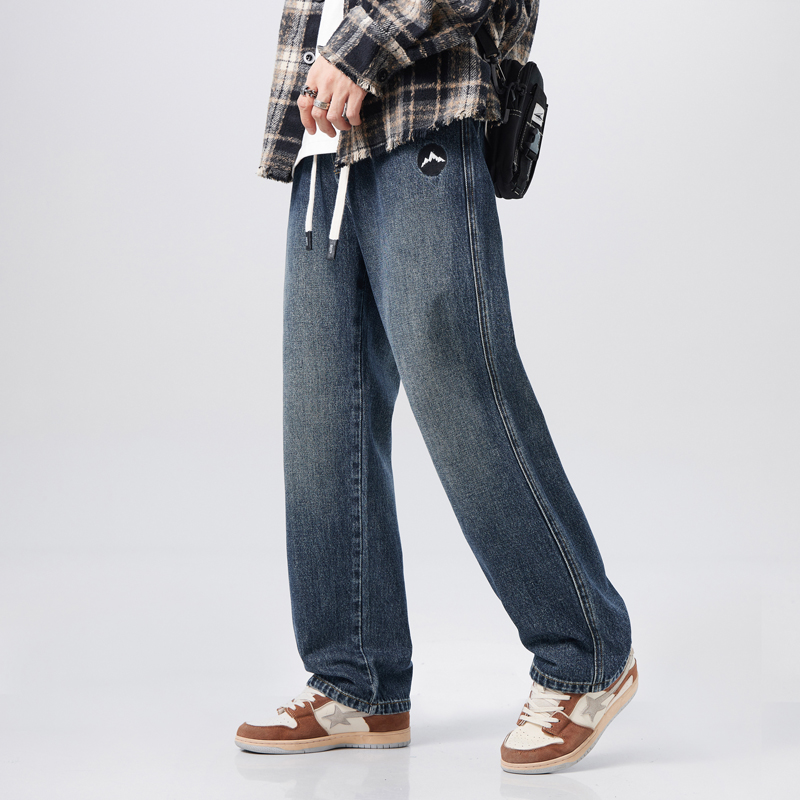 【KNIS】2024年美式高街直筒牛仔裤阔腿无弹复古潮男生长裤子