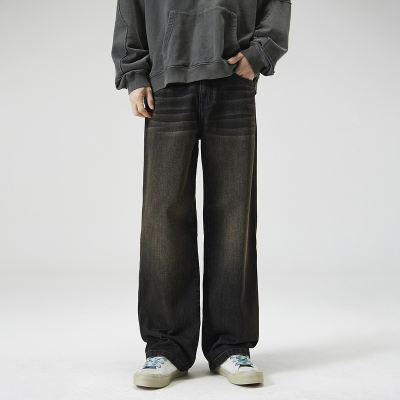 2024秋季新款美式复古牛仔裤男士水洗做旧宽松直筒阔腿休闲长裤