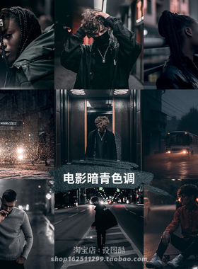 电影暗青黑灰色人像街拍LR预设PS调色达芬奇LUT手机Lightroom滤镜