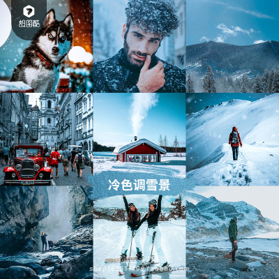 旅拍冬季雪景人像冰蓝色LR预设Cameraraw调色PS插件Lightroom滤镜