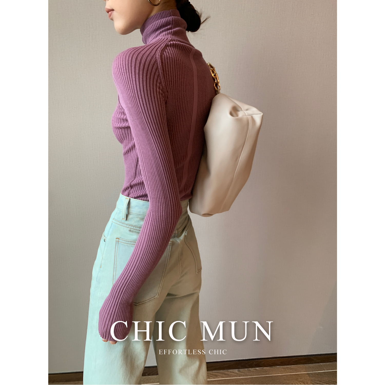 鳗MUN进店B囤/德国扬子纱/竖纹高领毛衣修身针织羊毛打底衫女秋冬