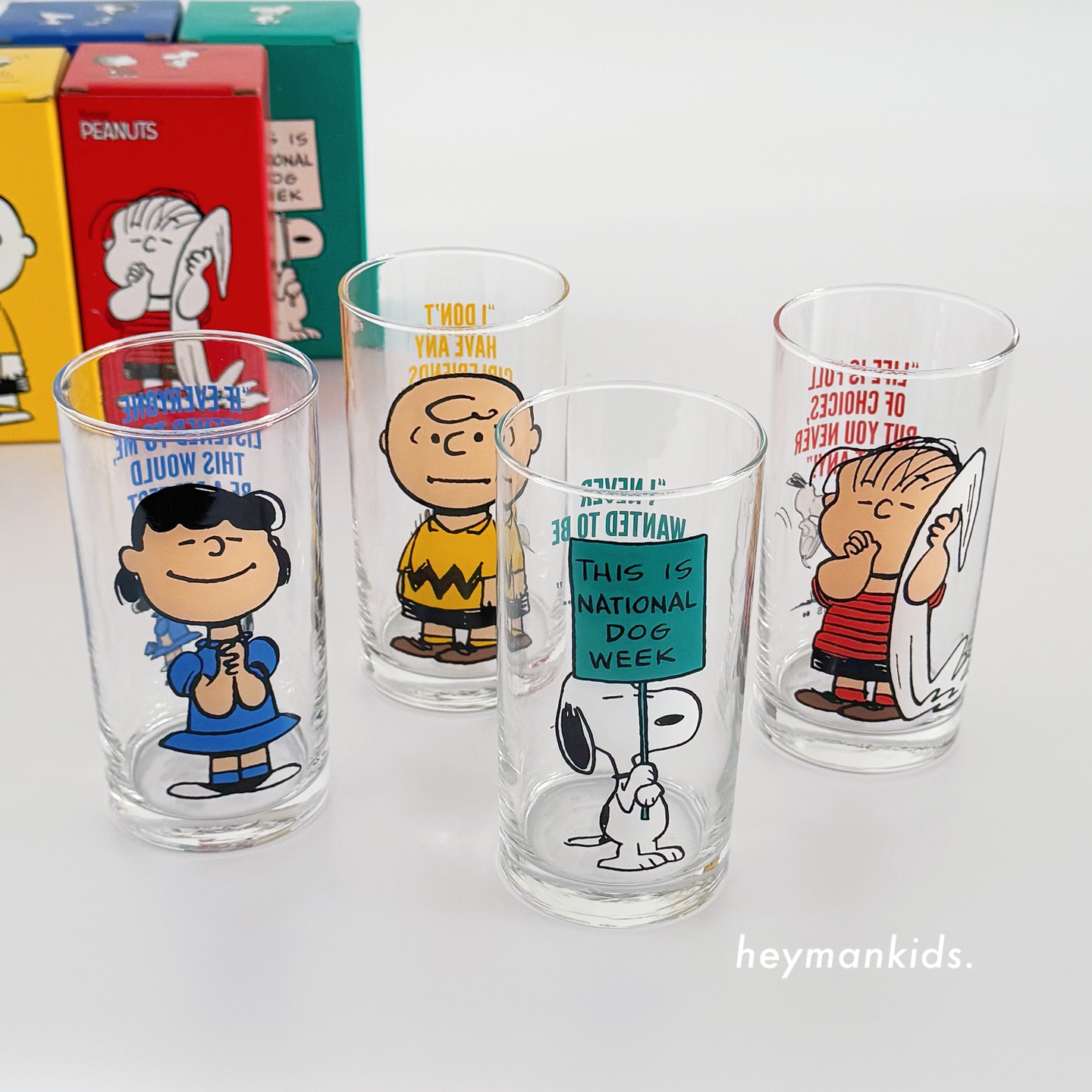 heymankids｜日本制peanuts史努比复古人物玻璃杯420ml可爱果汁杯
