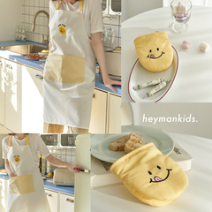 heymankids｜韩国YUM SMILE微笑刺绣围裙厨房防烫隔热手套100%棉
