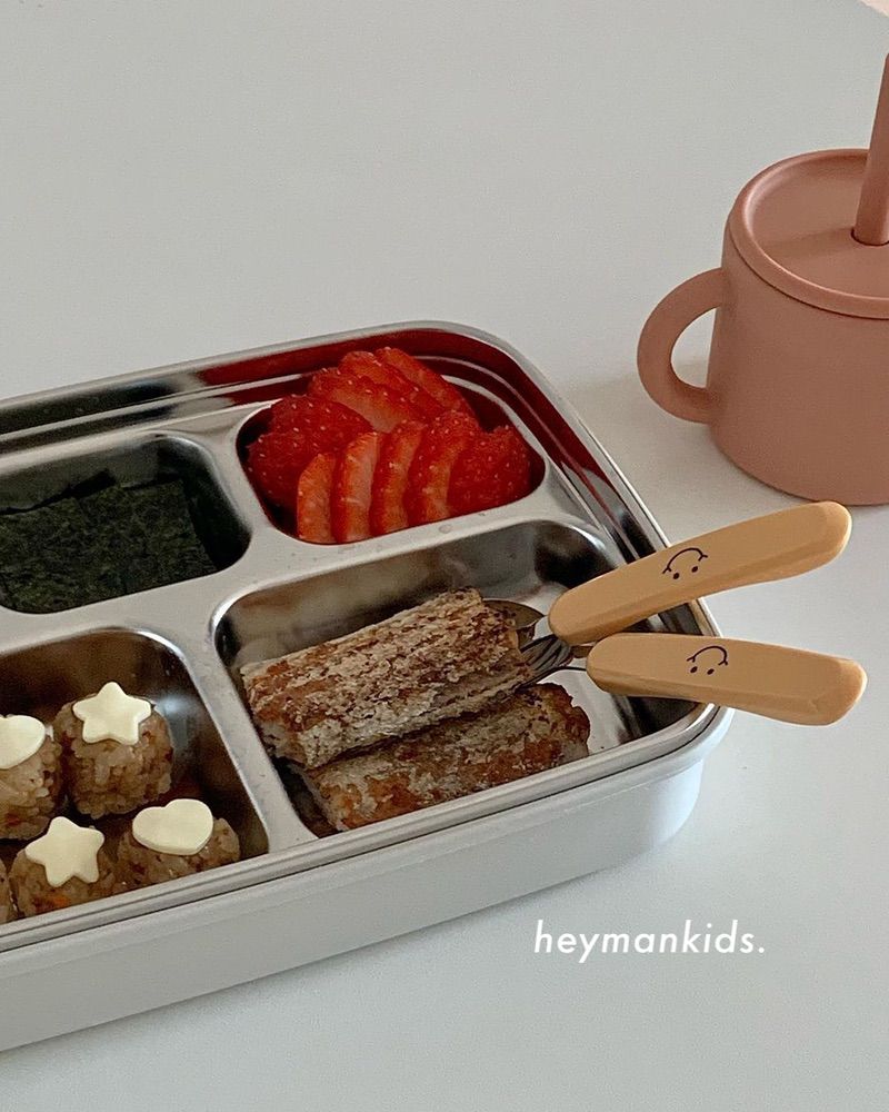 heymankids|韩国bonbon儿童不锈钢分格餐盘带盖实用幼儿园餐具