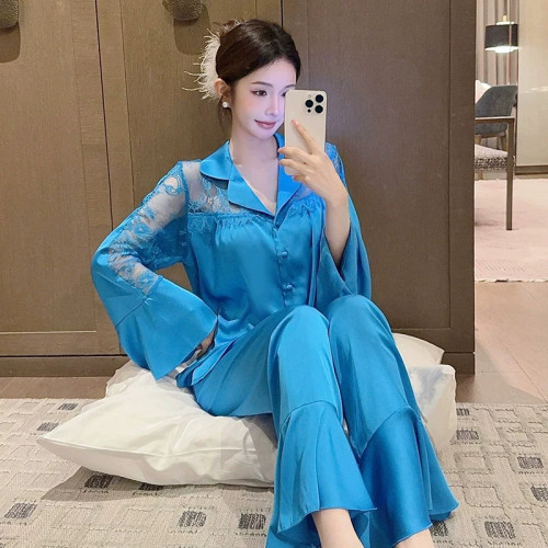 维多利亚2026新款春秋高级性感蕾丝拼接睡衣休闲轻奢真丝家居服饰
