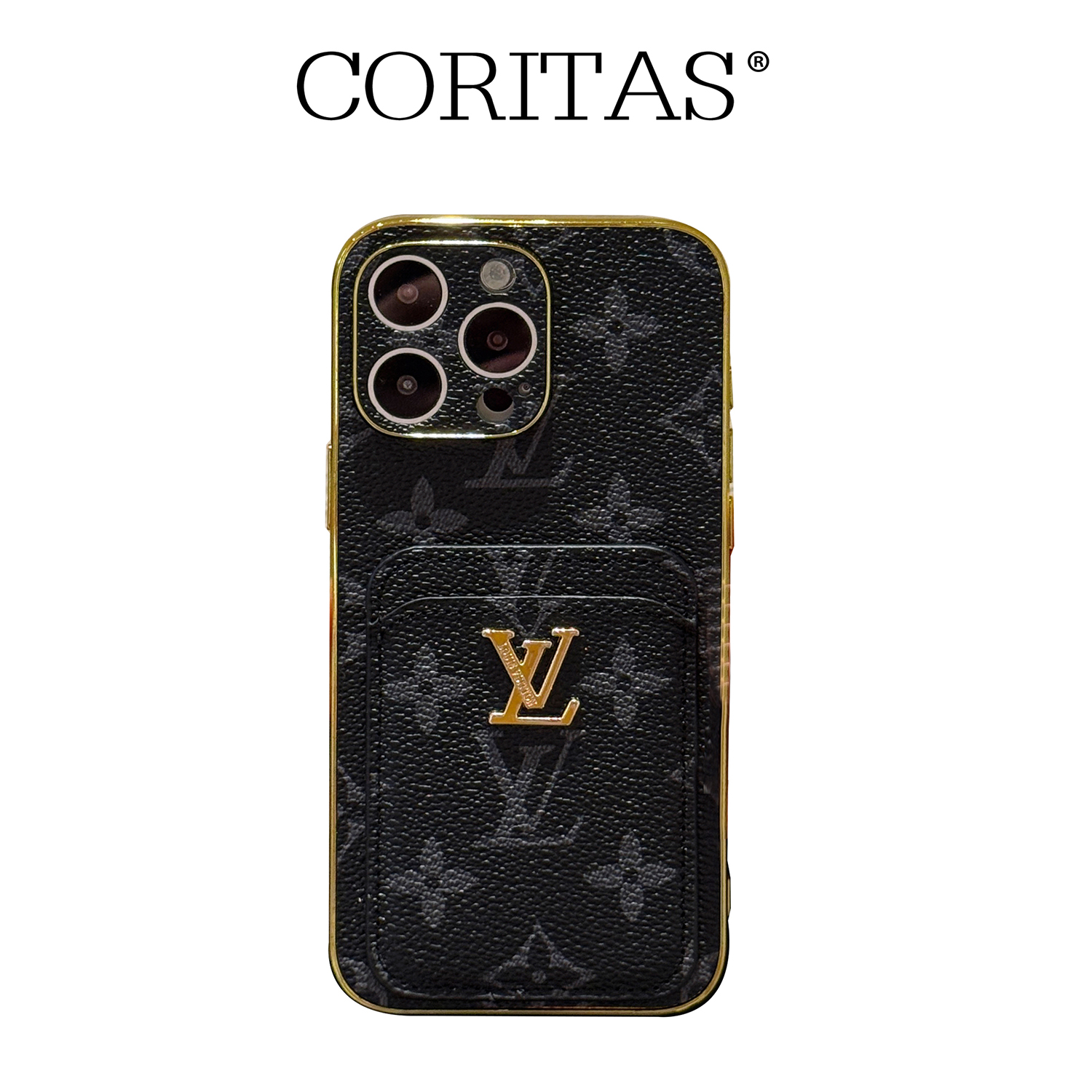 CORITAS/科里塔斯 皮质手机壳适用苹果iPhone13 14 15 16PM 金边精孔lv插卡 简约小众全包镜头手机壳
