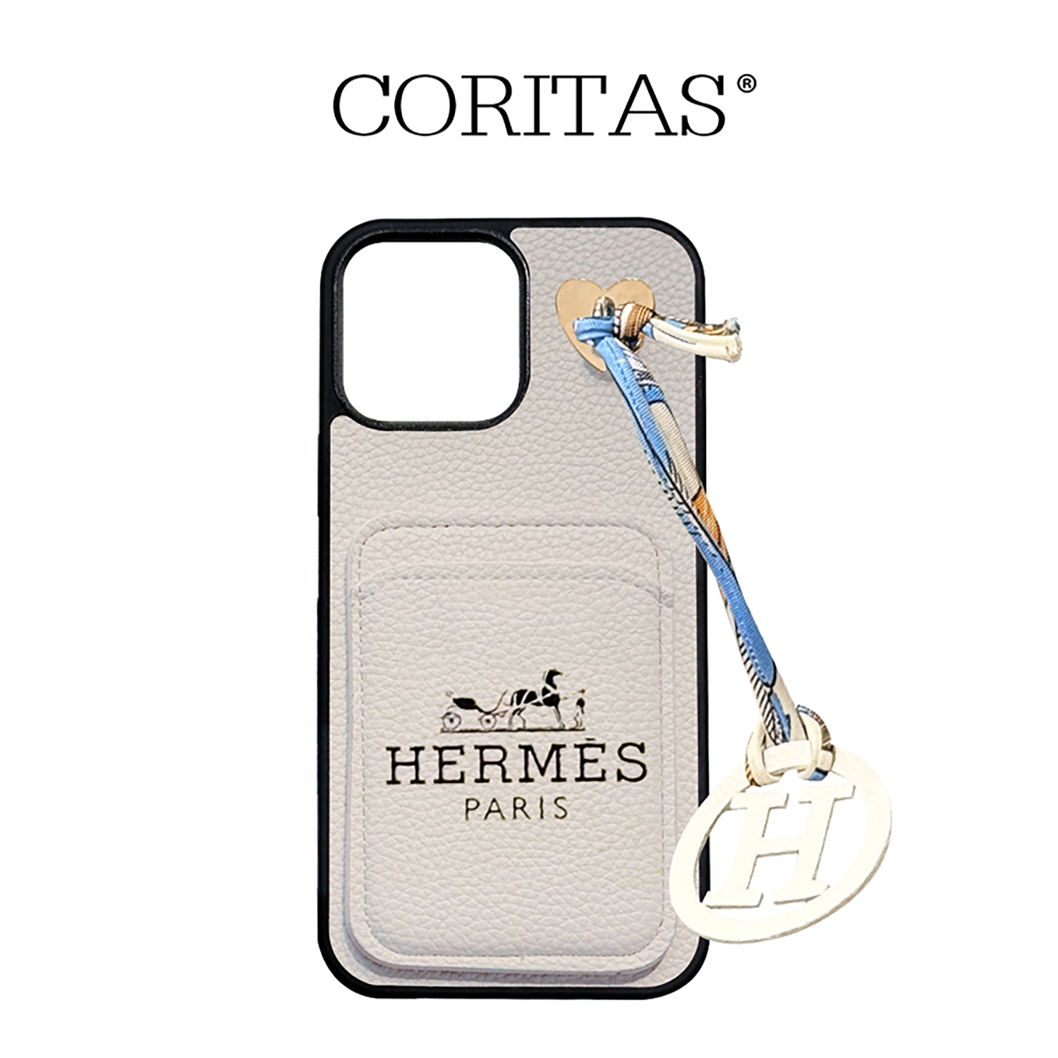 CORITAS/科里塔斯 适用苹果iPhone13 14 15 16PMHermes插卡挂件4色 简约小众全包镜头手机壳