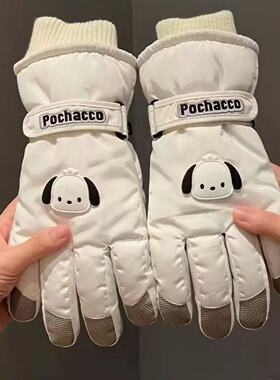 滑雪保暖手套女士秋冬季加绒加厚骑电车防风防水卡通可爱触屏