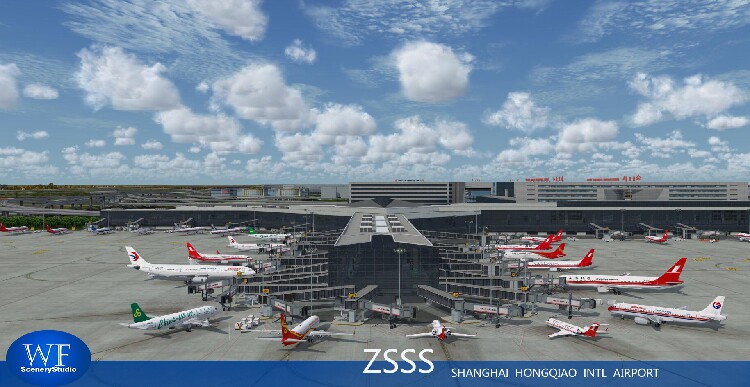 飞机哥zsss正版上海虹桥机场高清地景支持p3dv4模拟飞行fs