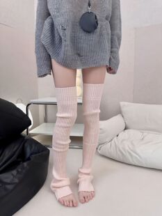 xsms温柔烟雾粉色瑜伽袜套加长75cm保暖腿套过膝盖大腿袜踩脚针织