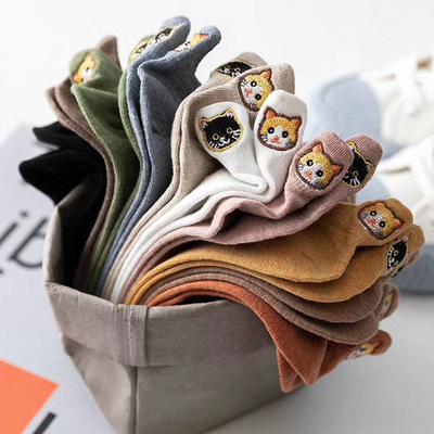 船袜双包脚后跟刺绣小猫咪socks
