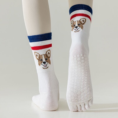 小猫咪双袜口五趾瑜伽袜防滑五指袜抗菌运动yoga socks普拉提袜子
