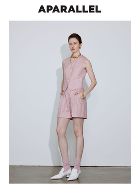 金属扣时装亚麻马甲