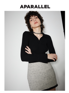 APARALLEL POLO领长袖针织毛衣摩登复古24秋冬新款设计师慵懒感