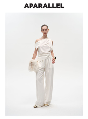 APARALLEL【娜然同款】缩褶收腰显瘦修身百搭斜肩衬衫上衣新款