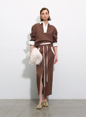 APARALLEL 2025早秋衬衫领果冻空气棉短款卫衣/拼接开衩半裙套装