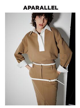 【田朴珺同款】老钱风宽松翻领短款长袖衬衫卫衣女半身裙套装