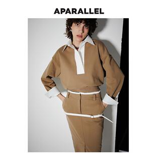 衬衫 长袖 老钱风宽松翻领短款 卫衣女半身裙套装 田朴珺同款