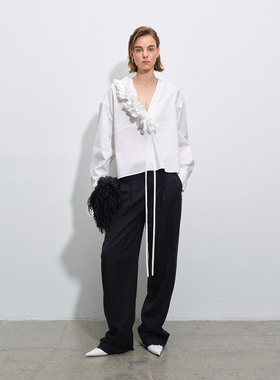 APARALLEL 2025早秋可拆卸立体花边宽松短衬衫