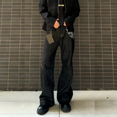 海王日记A字原牛个性 硬挺激光烧花提花拼接直筒显高牛仔裤