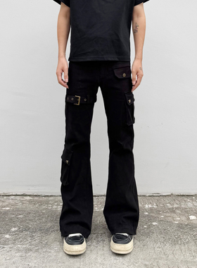 海王日记绑带裤美式ro小众vibe显瘦微喇长裤设计多口袋工装长裤子