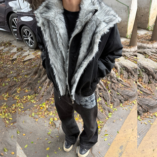 海王日记狼王座山雕双层翻毛领加厚外套男女冬季cleanfit保暖棉衣