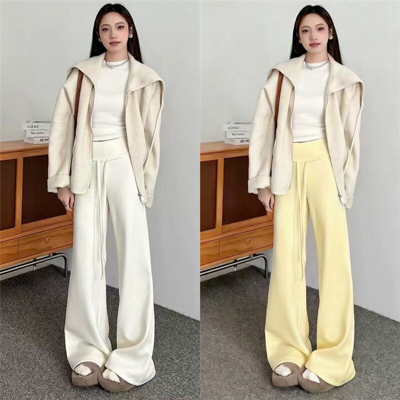 美式高腰窄版微喇裤女2026春夏新款垂感显瘦百搭拖地运动阔腿裤
