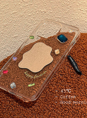 ins小众立体宝石水钻适用苹果16 17promax镜子手机壳iPhone13 14 15滴胶软壳12mini高级11pro透明air保护套女