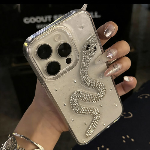 白色水钻立体蛇适用三星手机壳女