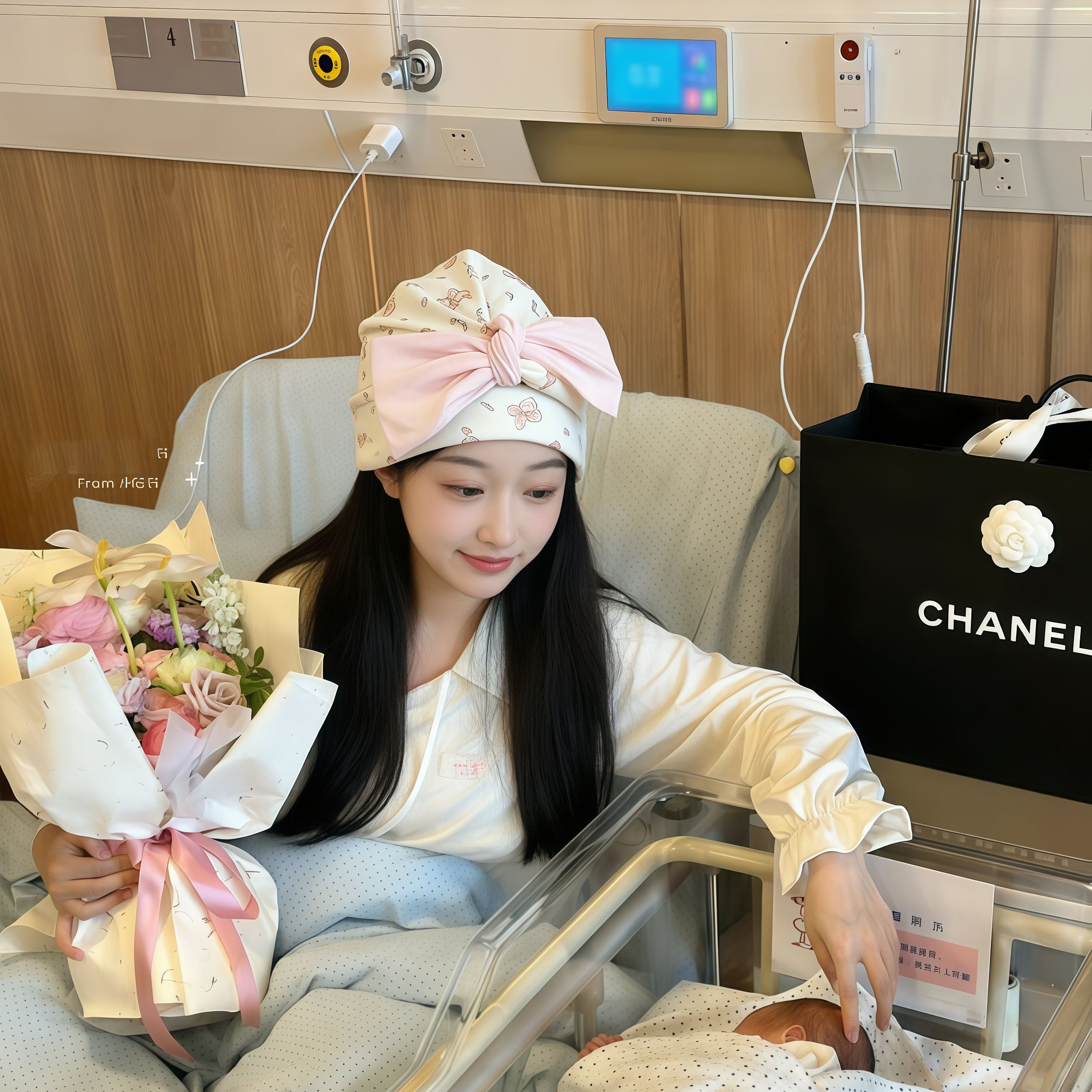 甜美蝴蝶结纯棉产妇月子帽夏薄款孕妇产后出汗帽防风护头巾显脸小