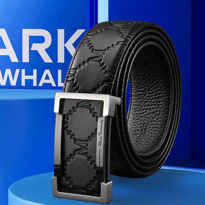 马克华菲男士平滑扣压纹牛皮可裁剪光滑经典标志编织正品双面两用